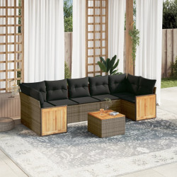 8 Pcs conjunto sofás de jardim c/ almofadões vime PE cinzento