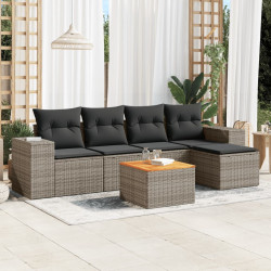 6 Pcs conjunto sofás de jardim com almofadões vime cinzento