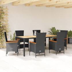 7 Pcs conjunto de jantar p/ jardim c/ almofadões vime PE preto