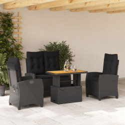 4 Pcs conjunto de jardim p/ jardim c/ almofadões vime PE preto