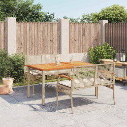 3 Pcs conjunto de jantar p/ jardim com almofadões vime PE bege
