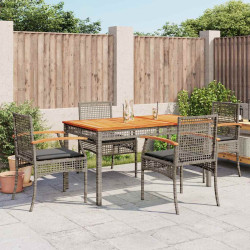 5 Pcs conjunto de jantar p/ jardim c/ almofadões vime PE cinza