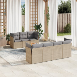 8 Pcs conjunto de sofás p/ jardim com almofadões vime PE bege