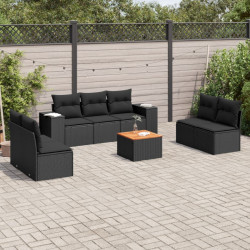 8 Pcs conjunto sofás de jardim com almofadões vime PE preto