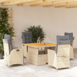 5 Pcs conjunto de jantar p/ jardim com almofadões vime PE bege