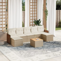 8 Pcs conjunto de sofás p/ jardim com almofadões vime PE bege