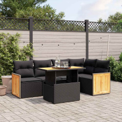 6 Pcs conjunto sofás de jardim c/ almofadões vime PE preto