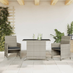 3 Pcs conjunto bistrô com almofadões vime PE cinzento claro