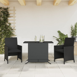 3 Pcs conjunto de bistrô com almofadões vime PE preto