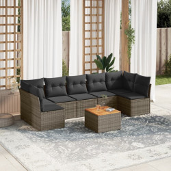8 Pcs conjunto sofás de jardim c/ almofadões vime PE cinzento