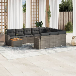 11 Pcs conjunto sofás de jardim c/ almofadões vime PE cinzento