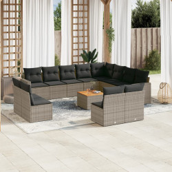 13 Pcs conjunto sofás p/ jardim c/ almofadões vime PE cinzento