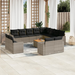 13 Pcs conjunto sofás p/ jardim c/ almofadões vime PE cinzento