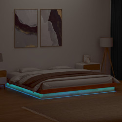 Estrutura de cama c/ leds 200x200 cm pinho maciço castanho mel