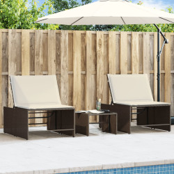Espreguiçadeiras modulares com mesa 2 pcs vime PE castanho