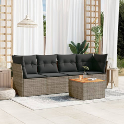 5 Pcs conjunto sofás de jardim c/ almofadões vime PE cinzento