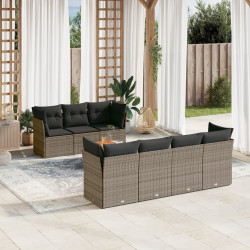 8 Pcs conjunto sofás de jardim c/ almofadões vime PE cinzento