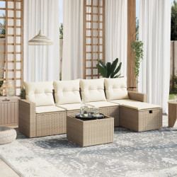 6 Pcs conjunto de sofás p/ jardim com almofadões vime PE bege
