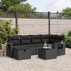 7 Pcs conjunto de sofás p/ jardim c/ almofadões vime PE preto