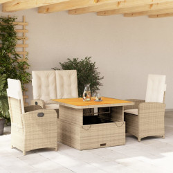 4 Pcs conjunto de jantar p/ jardim c/ almofadões vime PE bege