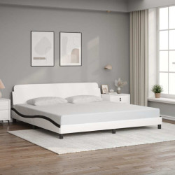 Estrutura de cama dover couro artificial branco e preto