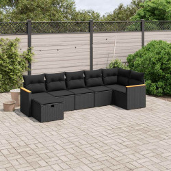 7 Pcs conjunto de sofás p/ jardim c/ almofadões vime PE preto