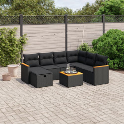 8 Pcs conjunto sofás de jardim com almofadões vime PE preto