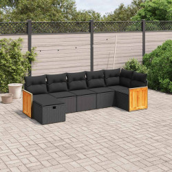 7 Pcs conjunto de sofás p/ jardim c/ almofadões vime PE preto