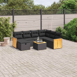 8 Pcs conjunto sofás de jardim com almofadões vime PE preto