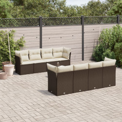 9 Pcs conjunto sofás p/ jardim c/ almofadões vime PE castanho