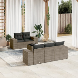 6 Pcs conjunto sofás de jardim com almofadões vime cinzento
