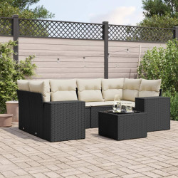 7 Pcs conjunto de sofás p/ jardim c/ almofadões vime PE preto