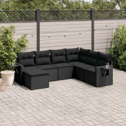 7 Pcs conjunto de sofás p/ jardim c/ almofadões vime PE preto