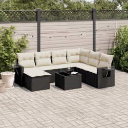 8 Pcs conjunto sofás de jardim com almofadões vime PE preto