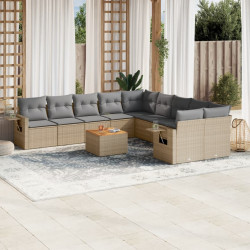 11 Pcs conjunto sofás de jardim c/ almofadões vime PE bege