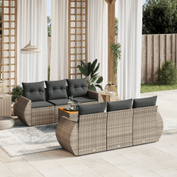 7 Pcs conjunto sofás p/ jardim c/ almofadões vime PE cinzento