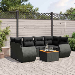 7 Pcs conjunto de sofás p/ jardim c/ almofadões vime PE preto
