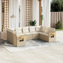 9 Pcs conjunto de sofás p/ jardim com almofadões vime PE bege