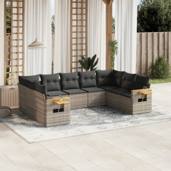 9 Pcs conjunto sofás p/ jardim com almofadões vime PE cinzento