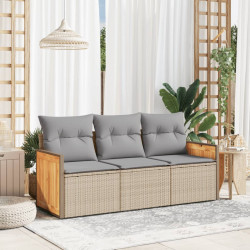 3 Pcs conjunto de sofás p/ jardim com almofadões vime PE bege