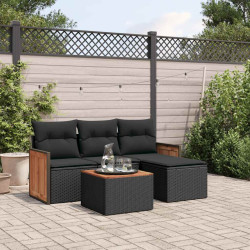 5 Pcs conjunto sofás de jardim com almofadões vime PE preto