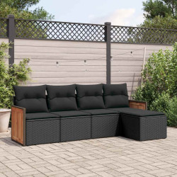 5 Pcs conjunto sofás de jardim com almofadões vime PE preto