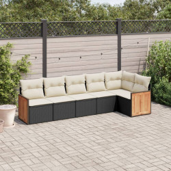 6 Pcs conjunto sofás de jardim c/ almofadões vime PE preto