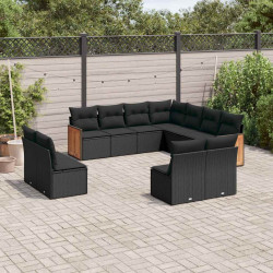 11 Pcs conjunto sofás de jardim c/ almofadões vime PE preto