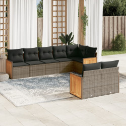 8 Pcs conjunto sofás de jardim c/ almofadões vime PE cinzento