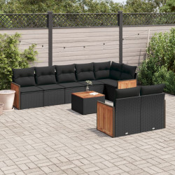 9 Pcs conjunto de sofás p/ jardim c/ almofadões vime PE preto
