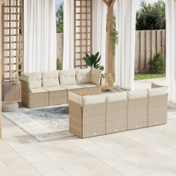 9 Pcs conjunto de sofás p/ jardim com almofadões vime PE bege