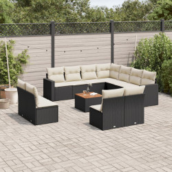 12 Pcs conjunto de sofás de jardim c/ almofadões vime PE preto