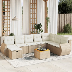 9 Pcs conjunto de sofás p/ jardim com almofadões vime PE bege