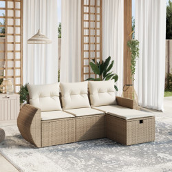 4 Pcs conjunto de sofás para jardim c/ almofadões vime PE bege